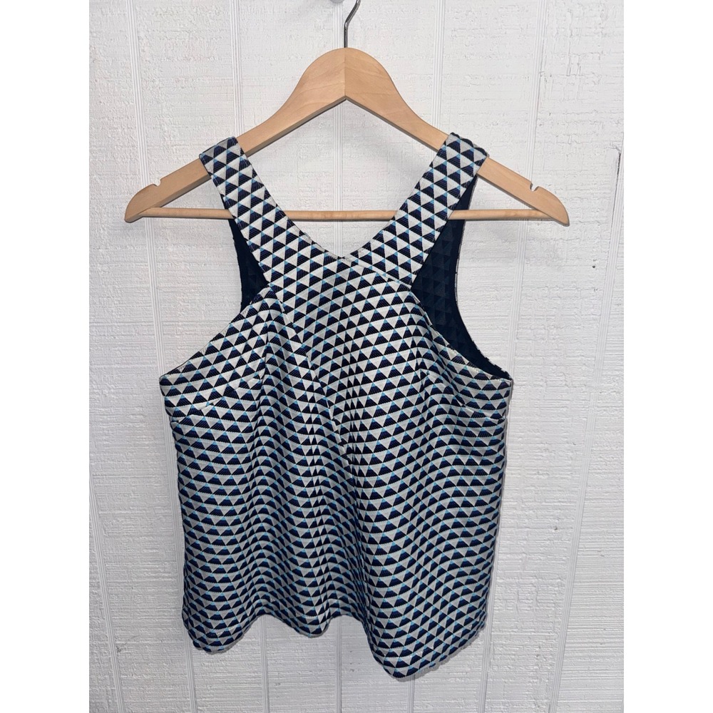 HD in Paris Tank Top Women Blue Geometric Triangle Keyhole Back Shell Size 4